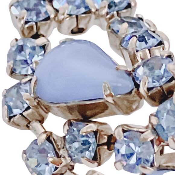 Vintage 1950s Blue Glass Rhinestone Moonglow Bracelet Mid Century Silver Tone - Picture 6 of 15